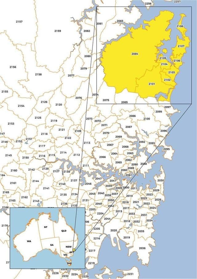 Mappa dei codici di avviamento postale di Sydney