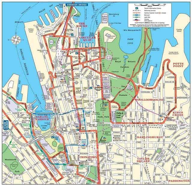 Mappa dei tour a piedi di Sydney