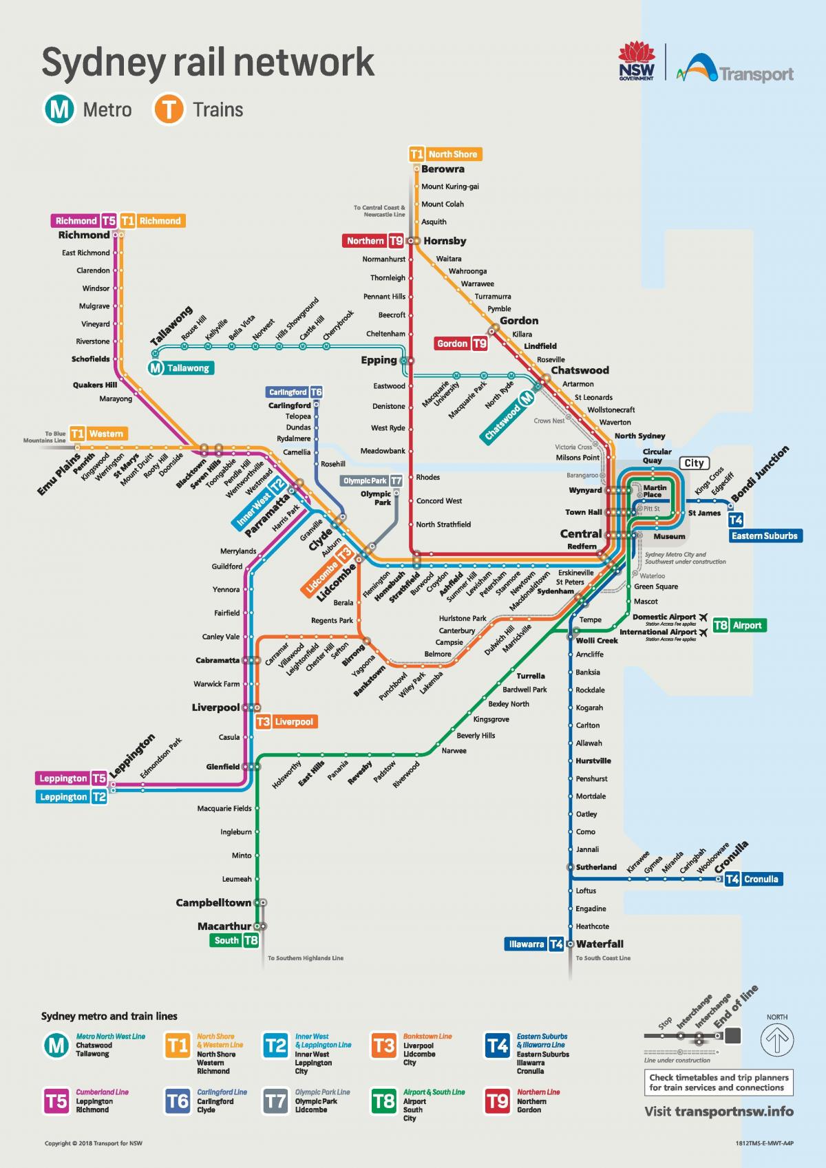 Mappa delle stazioni ferroviarie di Sydney