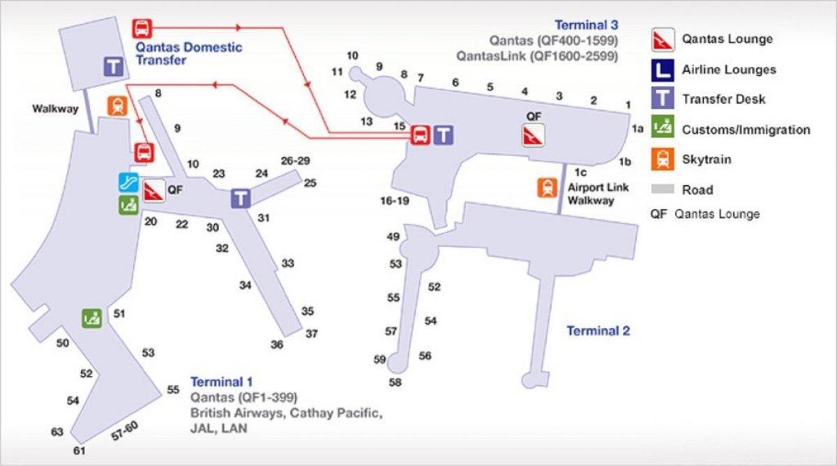 Mappa del terminal dell'aeroporto di Sydney