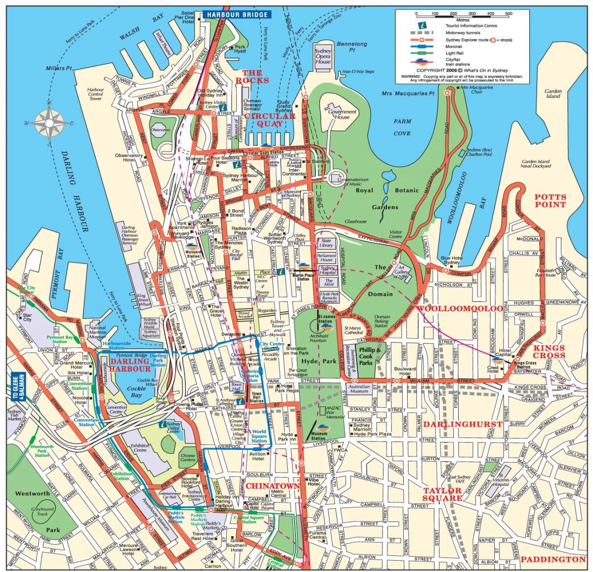 Mappa dei tour a piedi di Sydney