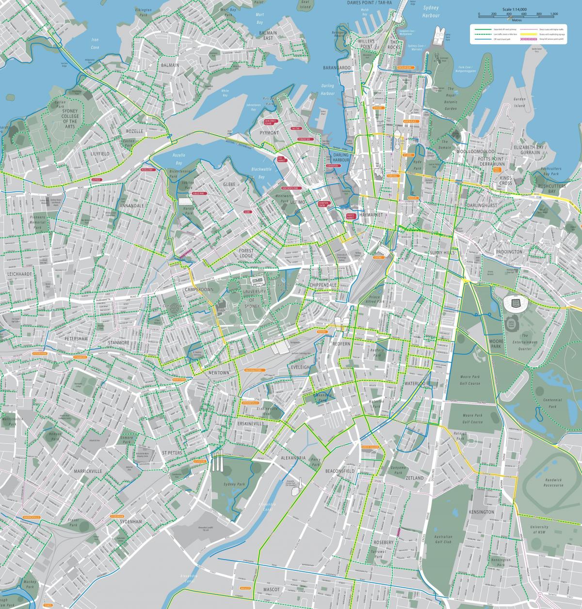 Mappa della pista ciclabile di Sydney