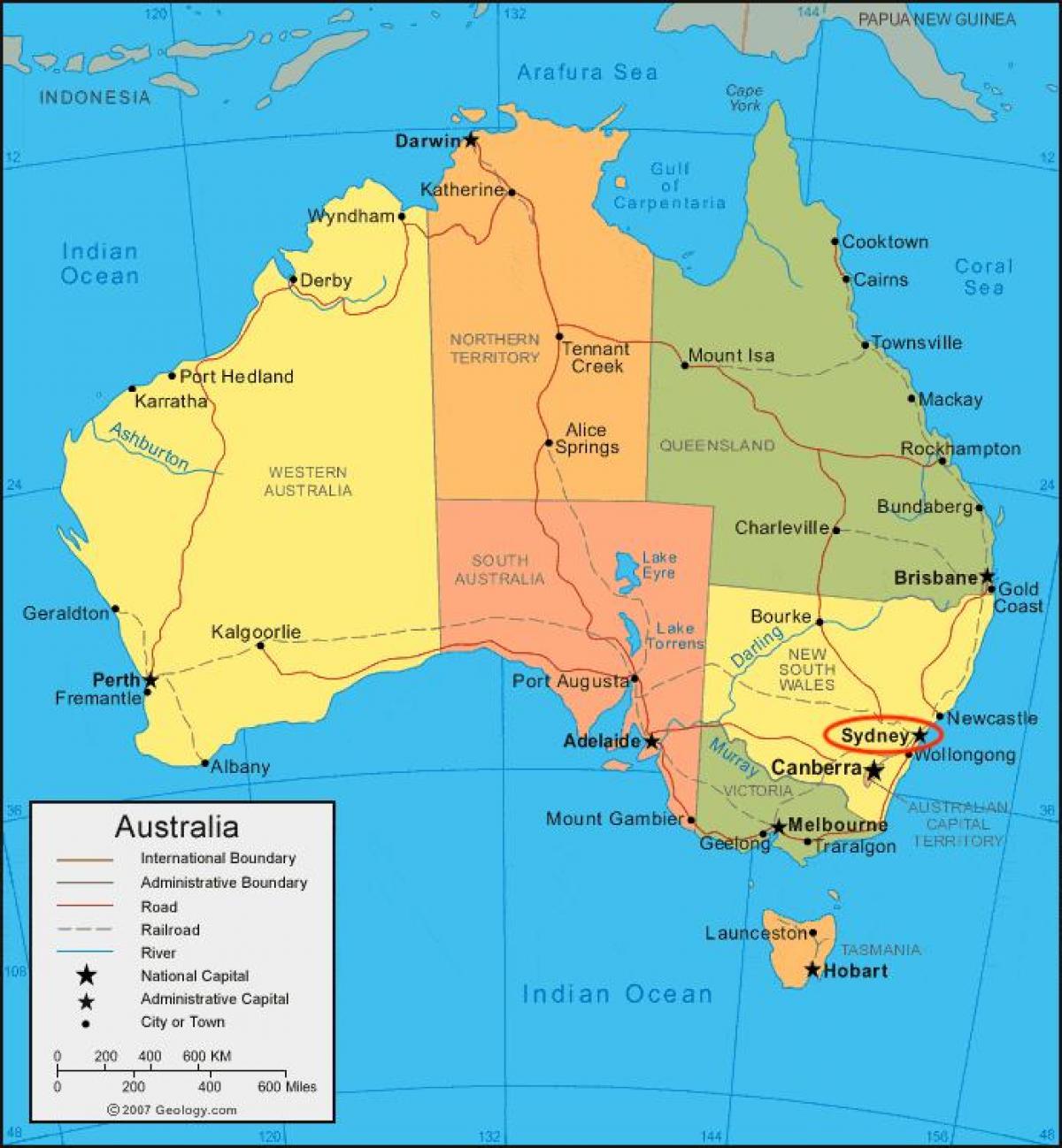 Sydney sulla mappa di Australia