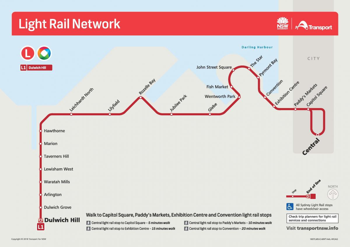 Mappa delle stazioni del tram di Sydney